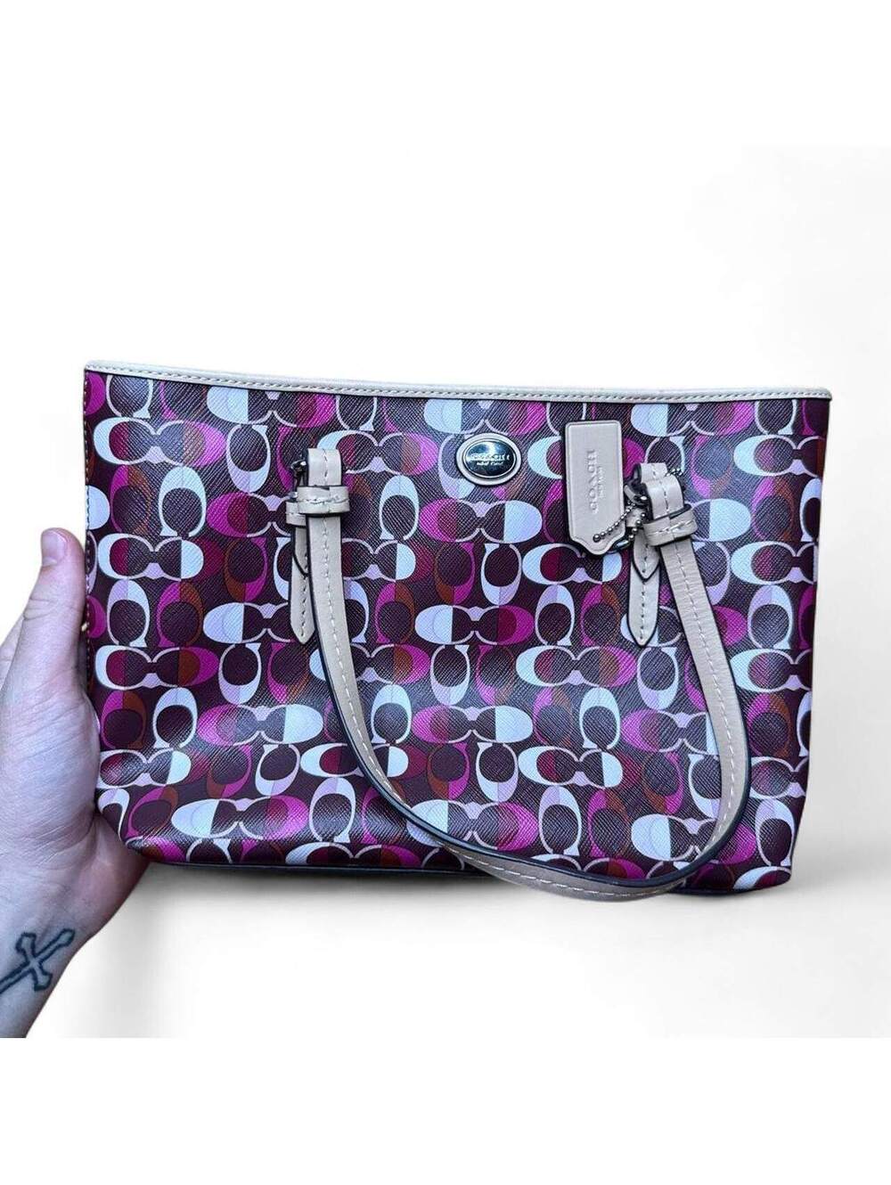 Coach Signature Canvas Tote Bag with Leather Straps